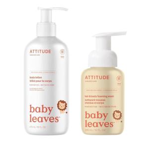 Bundle of ATTITUDE 2-in-1 Hair and Body Foaming Wash for Baby and Baby Body Lotion, EWG Verified, Dermatologically Tested, Made with Naturally Derived Ingredients, Vegan, Pear Nectar