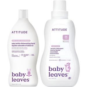 Bundle of ATTITUDE Baby Bottle and Dishwashing Liquid, EWG Verified, Vegan, Sweet Lullaby, 23.7 Fl Oz + Baby Laundry Detergent, EWG Verified, HE Compatible, Sweet Lullaby, 35 Loads, 1.05 Liters
