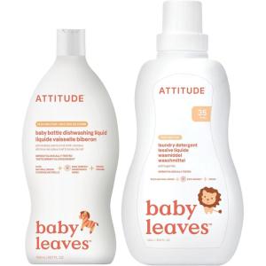 Bundle of ATTITUDE Baby Dish Soap and Bottle Cleaner, EWG Verified, Pear Nectar, 23.7 Fl Oz + Baby Laundry Detergent, HE Compatible, Pear Nectar, 35 Loads, 35.5 Fl Oz