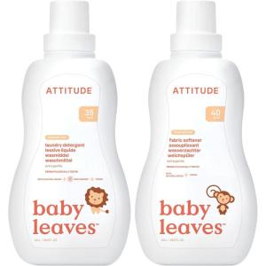 Bundle of ATTITUDE Baby Laundry Detergent and Fabric Softener, Plant and Mineral-Based Ingredients, HE Compatible, Vegan and Cruelty-free Laundry and Household Products, Pear Nectar, 33.8 Fl Oz