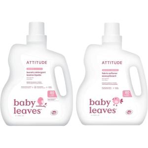 Bundle of ATTITUDE Baby Liquid Laundry Detergent and Fabric Softener, Plant and Mineral-Based Ingredients, HE Compatible, Vegan Household Products, Unscented, 80 Loads, 67.6 Fl Oz