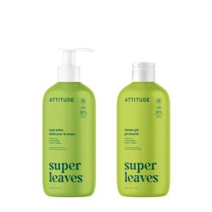 Bundle of ATTITUDE Body Lotion and Body Wash, EWG Verified, Dermatologically Tested, Plant and Mineral-Based, Vegan Beauty Products, Soothing, Olive Leaves, 16 Fl Oz