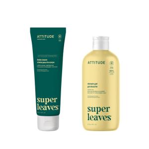 Bundle of ATTITUDE Body Wash, EWG Verified, Dermatologically Tested, Plant and Mineral-Based, Vegan Personal Care Products, Lemon Leaves, 16 Fl Oz + Body Cream, Lemon Leaves, 8 Fl Oz