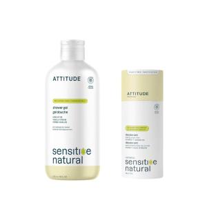 Bundle of ATTITUDE Body Wash for Sensitive Skin with Oat and Argan Oil, EWG Verified, Dermatologically Tested, Vegan, 16 Fl Oz + Baking Soda Free Deodorant for Sensitive Skin, Argan Oil, 3 Ounces