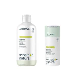 Bundle of ATTITUDE Body Wash for Sensitive Skin with Oat and Avocado Oil, EWG Verified, Dermatologically Tested, Vegan, 16 Fl Oz + Baking Soda Free Deodorant for Sensitive Skin, Avocado Oil, 3 Oz