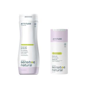 Bundle of ATTITUDE Body Wash for Sensitive Skin with Oat and Chamomile, EWG Verified, Dermatologically Tested, Vegan, 16 Fl Oz + Baking Soda Free Deodorant for Sensitive Skin with Oatmeal, 3 Oz