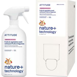 Bundle of ATTITUDE Fruit and Vegetable Wash, Removes Wax, Dirt and Impurities, Plant- and Mineral-Based, Vegan, Unscented, 27.1 Fl Oz + Bulk Refill, 67.6 Fl Oz