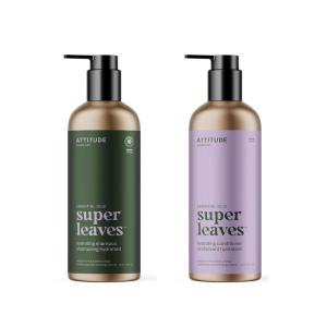 Bundle of ATTITUDE Hair Shampoo & Conditoner with Essential Oils, Plant and Mineral-Based Ingredients, Vegan Beauty Products, Refillable Aluminum Bottle, Hydrating, Peppermint & Sweet Orange, 16 Fl Oz