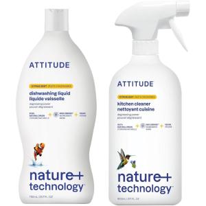 Bundle of ATTITUDE Kitchen Cleaner, EWG Verified, Advanced Degreasing Power, Plant and Mineral-Based, Vegan, Citrus Zest, 27.1 Fl Oz + Dishwashing Liquid, Citrus Zest, 23.7 Fl Oz