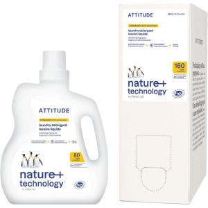 Bundle of ATTITUDE Laundry Detergent, Plant and Mineral-Based Formula, He, Vegan and Cruelty-free Household Products, Citrus Zest, 80 Loads, 67.6 Fl Oz + Bulk Refill, 160 Loads, 135.26 Fl Oz
