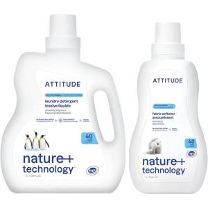 Bundle of ATTITUDE Liquid Laundry Detergent, EWG Verified Laundry Soap, HE Compatible, Vegan, Wildflowers, 40 Loads, 67.6 Fl Oz + Fabric Softener, Wildflowers, 40 Loads, 33.8 Fl Oz