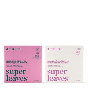 Bundle of ATTITUDE Moisture Rich Shampoo & Conditioner Bar Bundle, Natural Origin, for Ultra Dry and Damaged Hair, Vegan, Coconut & Wild Berries, 2 Bars