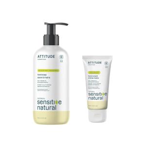 Bundle of ATTITUDE Moisturizing Hand Soap for Sensitive Skin Enriched with Oat and Argan Oil, EWG Verified, Plant and Mineral-Based Ingredients, Vegan, 16 Fl Oz + Hand Cream, 2.5 Fl Oz