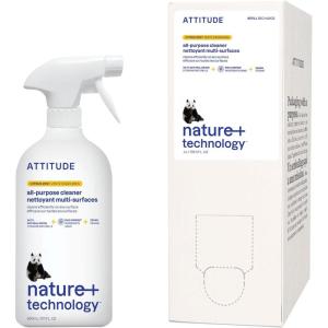 Bundle of ATTITUDE Multipurpose Spray Cleaner, Efficient Multi-Surface Plant & Mineral-based Formula, Vegan and Cruelty-Free, Citrus Zest, 27.1 Fl Oz + Bulk Refill Format, 135.26 Fl Oz