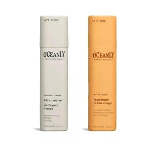 Bundle of ATTITUDE Oceanly Face Cream Stick, EWG Verified, Plastic-free, Plant and Mineral-Based Ingredients, Vegan, PHYTO GLOW, Unscented, 1 Oz + Face Cleanser Stick, PHYTO CLEANSE, Unscented, 1 Oz