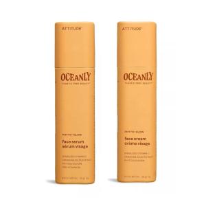 Bundle of ATTITUDE Oceanly Face Serum Stick and Face Cream Stick, EWG Verified, Plastic-free, Plant and Mineral-Based Ingredients, Vegan, PHYTO GLOW, Unscented, 1 Ounce