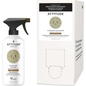 Bundle of ATTITUDE Stain and Odor Remover for Pets, Plant and Mineral-Based Ingredients, Vegan and Cruelty-Free, Lavender, 16 Fl Oz + Bulk Refill, 67.62 Fl Oz