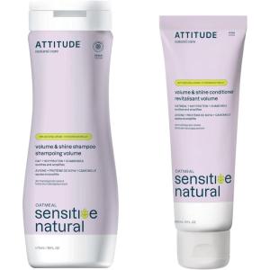 Bundle of ATTITUDE Volume and Shine Hair Shampoo and Conditioner for Sensitive Dry Scalp, EWG Verified, Soothing Oat, For Thin Hair, Naturally Dervied Ingredients, Vegan and Plant-Based, Chamomile