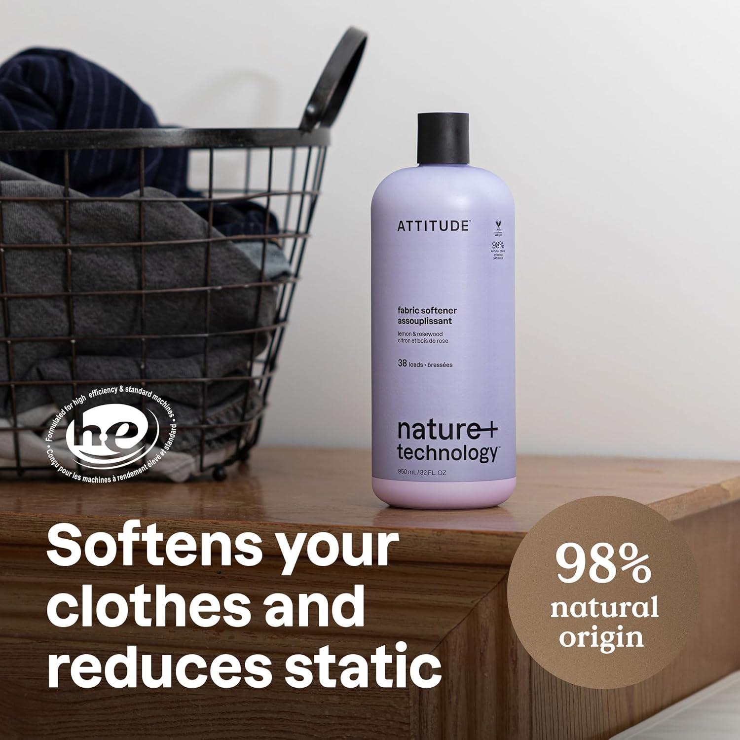 image:imageATTITUDE Liquid Fabric Softener Natural Origin Ingredients For White and Colored Clothing Deodorizes Gentle on Delicate skin Infused With Essential Oils Geranium amp Lemongrass 38 Loads 32 Fl OzLemon Rosewood