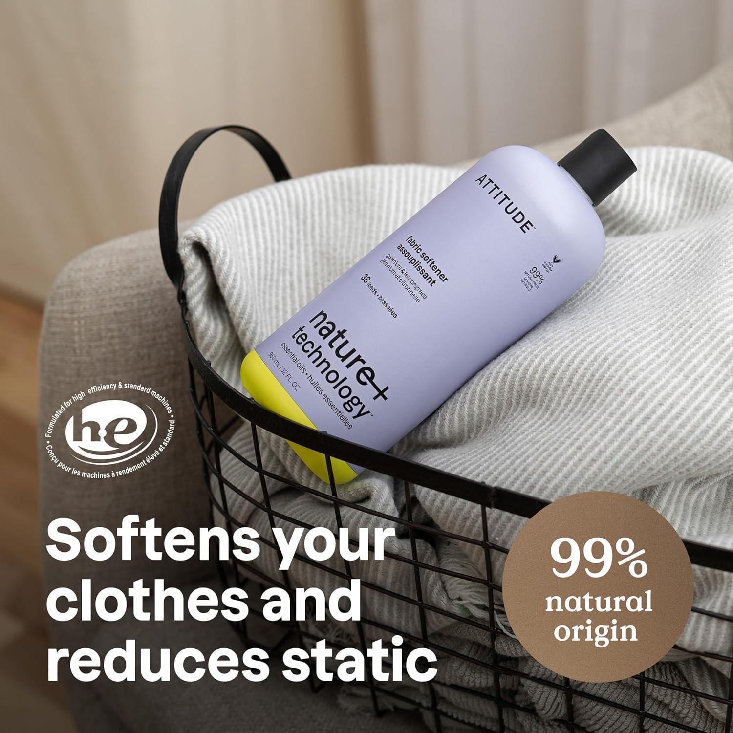 image:imageATTITUDE Liquid Fabric Softener Natural Origin Ingredients For White and Colored Clothing Deodorizes Gentle on Delicate skin Infused With Essential Oils Geranium amp Lemongrass 38 Loads 32 Fl OzGeranium Lemongrass