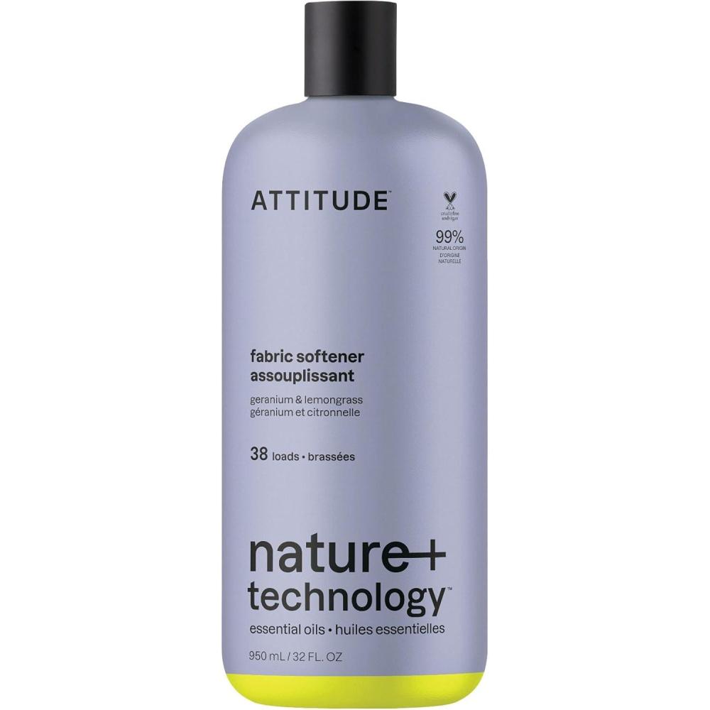 image:imageATTITUDE Liquid Fabric Softener Natural Origin Ingredients For White and Colored Clothing Deodorizes Gentle on Delicate skin Infused With Essential Oils Geranium amp Lemongrass 38 Loads 32 Fl OzGeranium Lemongrass