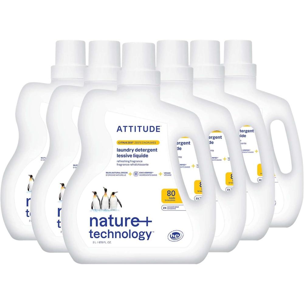image:imageATTITUDE Liquid Laundry Detergent EWG Verified HE Compatible PlantBased amp Vegan Natural Laundry Soap Citrus Zest 80 Loads 676 Fl Oz Pack of 6