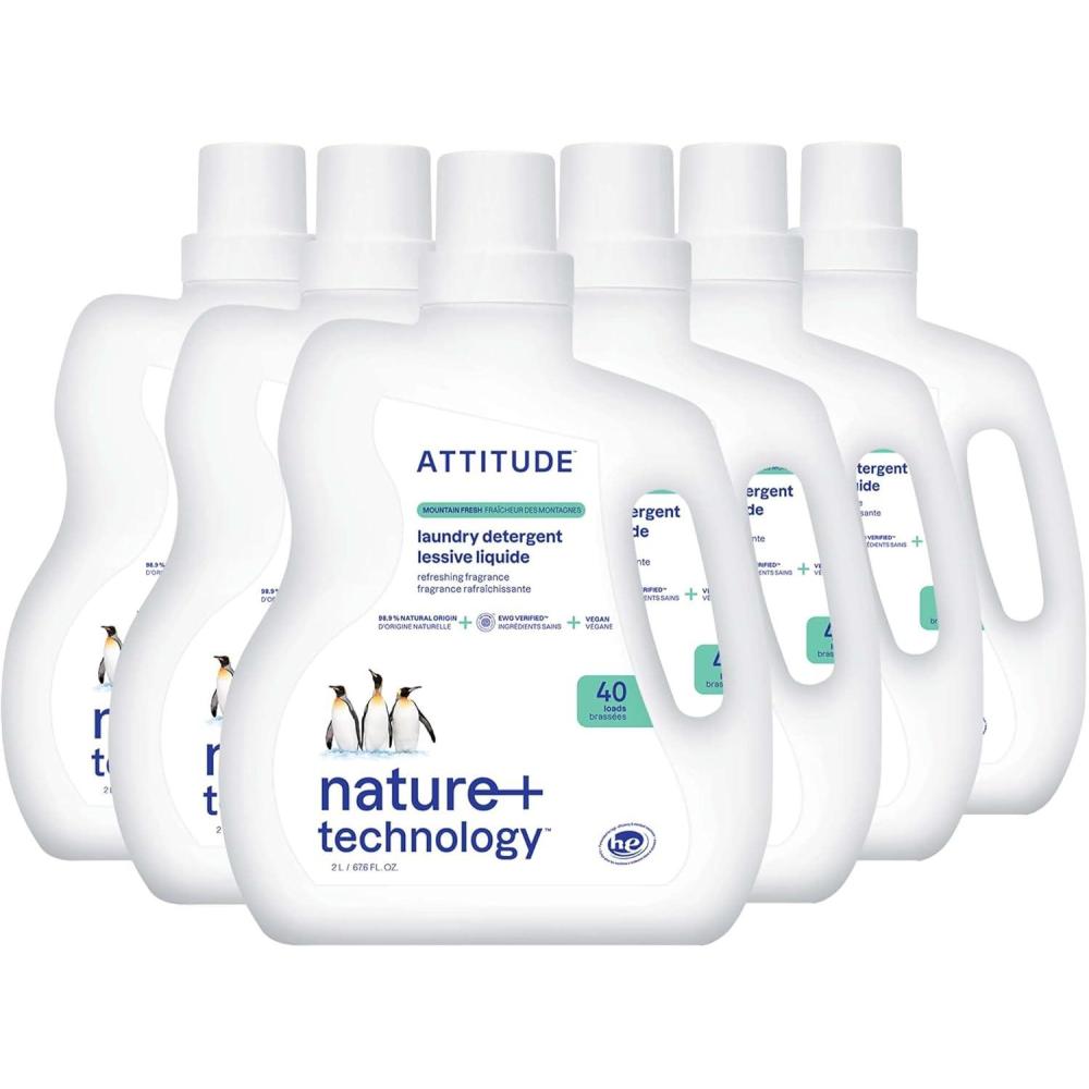image:imageATTITUDE Liquid Laundry Detergent EWG Verified Laundry Soap HE Compatible Vegan and Plant Based Products CrueltyFree Mountain Fresh 40 Loads 676 Fl Oz Pack of 6