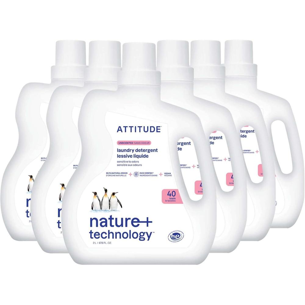 image:imageATTITUDE Liquid Laundry Detergent EWG Verified Laundry Soap HE Compatible Vegan and Plant Based Products CrueltyFree Unscented 40 Loads 676 Fl Oz Pack of 6