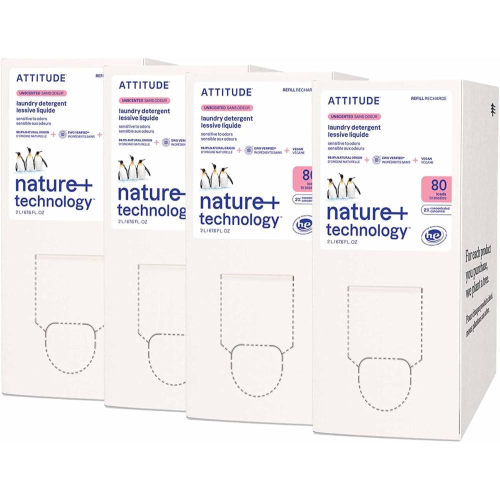 image:imageATTITUDE Liquid Laundry Detergent EWG Verified Laundry Soap HE Compatible Vegan and Plant Based Products CrueltyFree Unscented Bulk Refill 80 Loads 676 Fl Oz Pack of 4