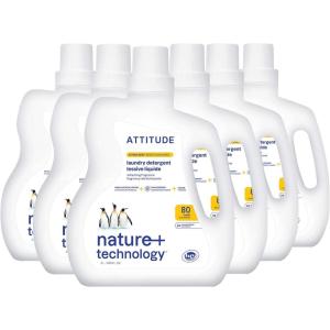 ATTITUDE Liquid Laundry Detergent, EWG Verified, HE Compatible, Plant-Based & Vegan, Natural Laundry Soap, Citrus Zest, 80 Loads, 67.6 Fl Oz (Pack of 6)