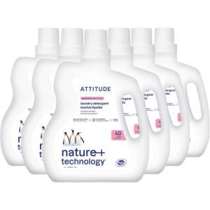 ATTITUDE Liquid Laundry Detergent, EWG Verified Laundry Soap, HE Compatible, Vegan and Plant Based Products, Cruelty-Free, Unscented, 40 Loads, 67.6 Fl Oz (Pack of 6)