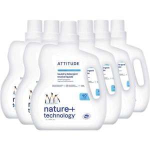 ATTITUDE Liquid Laundry Detergent, EWG Verified Laundry Soap, HE Compatible, Vegan and Plant Based Products, Cruelty-Free, Wildflowers, 40 Loads, 67.6 Fl Oz (Pack of 6)(Aloe Vera)