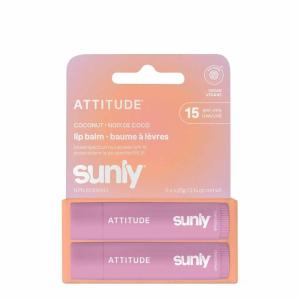 ATTITUDE SPF 15 Lip Balm Duo, Broad Spectrum Mineral Lip Balm with Zinc Oxide, EWG Verified, Vegan, Hydrating & Nourishing, Coconut Flavor, 2 Pack (0.14 Oz Each)