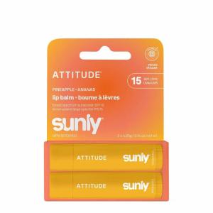 ATTITUDE SPF 15 Lip Balm Duo, Broad Spectrum Mineral Lip Balm with Zinc Oxide, EWG Verified, Vegan, Hydrating & Nourishing, Pineapple Flavor, 2 Pack (0.14 Oz Each)