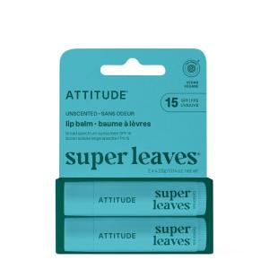 ATTITUDE SPF 15 Lip Balm Duo, Mineral Sunscreen with Non-Nano Zinc Oxide, EWG Verified, Broad Spectrum UVA/UVB Protection, Moisturizing Lip Care, Vegan, Unscented, 0.14 Oz (Pack of 2)(Unscented)