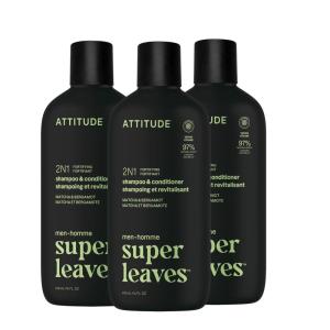ATTITUDE Men’s Shampoo and Conditioner 2-in-1, Volumizing for Thin Hair, With Rosemary and Rice Protein, 97% Natural Origin Ingredients, EWG Verified, Amber & Citrus, 32 Fl Oz(Matcha & Bergamot)