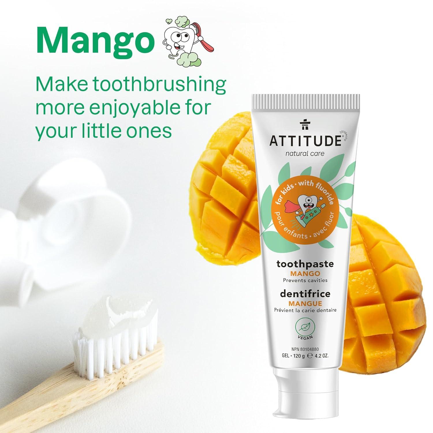 image:imageBundle of ATTITUDE 3 Toothpastes with Fluoride for Kids Prevents Tooth Decay and Cavities Vegan 402 Oz Blueberry Watermelon Mango