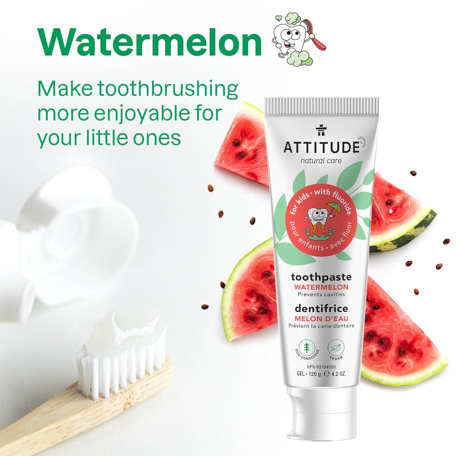 image:imageBundle of ATTITUDE 3 Toothpastes with Fluoride for Kids Prevents Tooth Decay and Cavities Vegan 402 Oz Blueberry Watermelon Mango