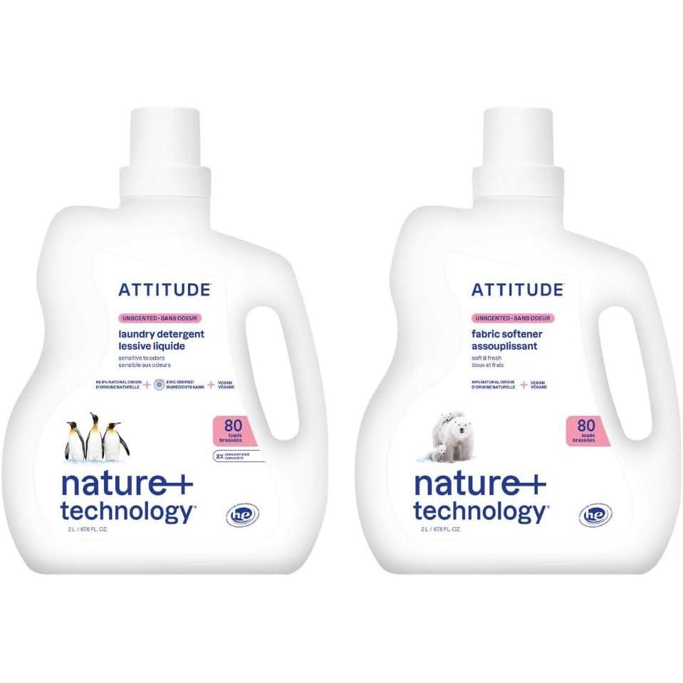 image:imageATTITUDE Laundry Detergent amp Fabric Softener Bundle EWG Verified PlantBased Vegan HE Compatible Unscented 80 Loads Each 676 Fl Oz