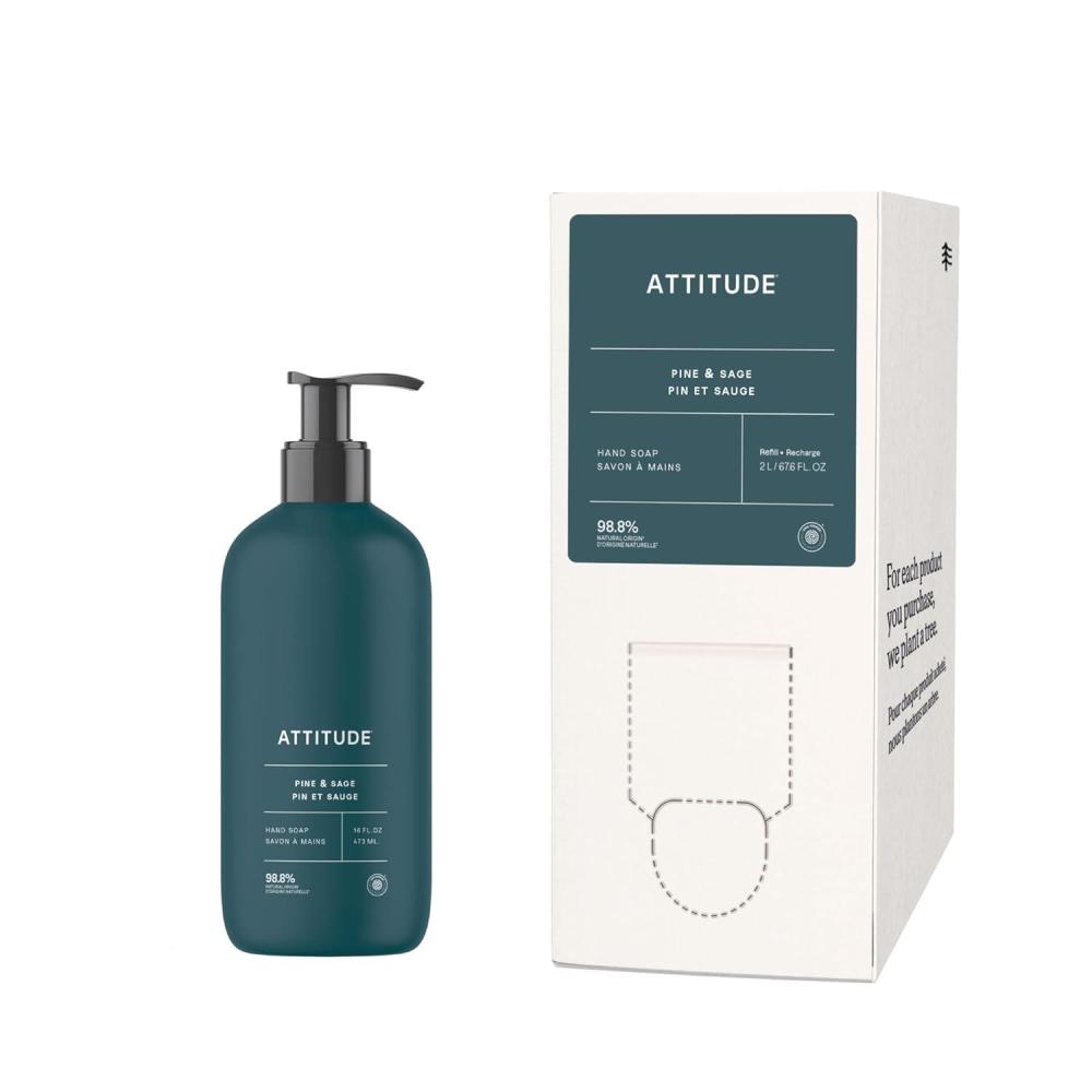 image:imageATTITUDE Liquid Hand Soap  Bulk Refill Bundle Pine amp Sage EWG Verified Plant amp MineralBased Vegan 16 Fl Oz  676 Fl Oz
