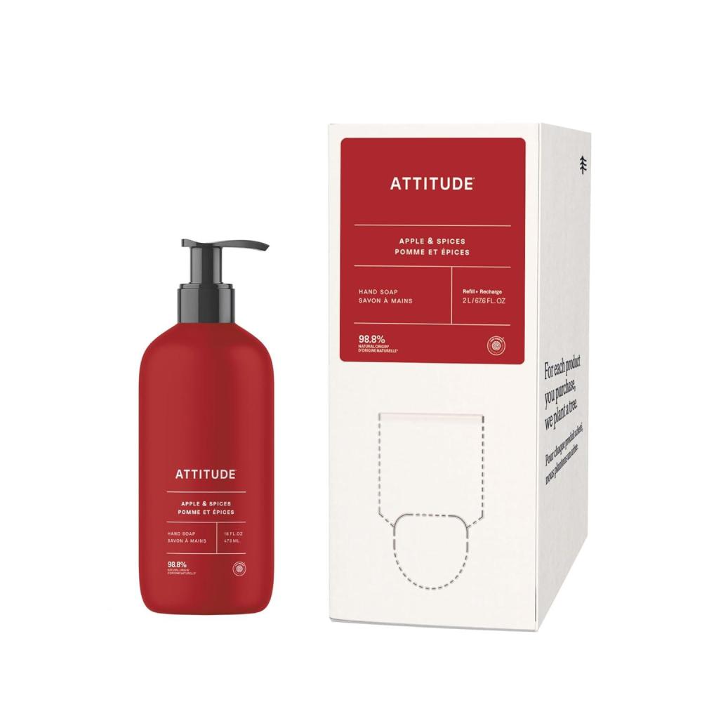 image:imageATTITUDE Liquid Hand Soap  Refill Bundle Apple amp Spices EWG Verified Plant amp MineralBased Vegan 16 Fl Oz amp 676 Fl Oz