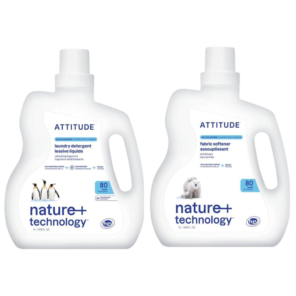 image:imageATTITUDE Liquid Laundry Detergent amp Fabric Softener Set EWG Verified PlantBased HE Compatible Wildflowers Scent 80 Loads Each 676 Fl Oz