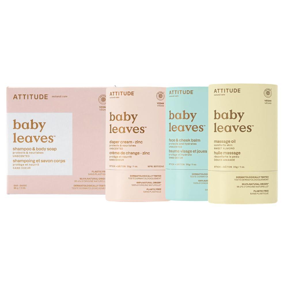 image:imageATTITUDE PlasticFree Baby Care 4Bar Bundle Diaper Cream Face Balm Massage Oil amp Shampoo EWG Verified Vegan Dermatologically Tested