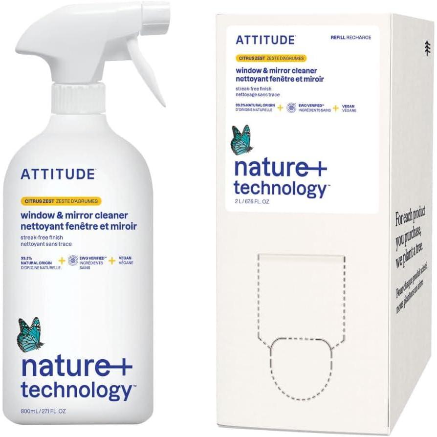 image:imageATTITUDE Window amp Mirror Cleaner Spray amp Refill Bundle EWG Verified Plant amp MineralBased Vegan Citrus Zest 271  676 Fl Oz