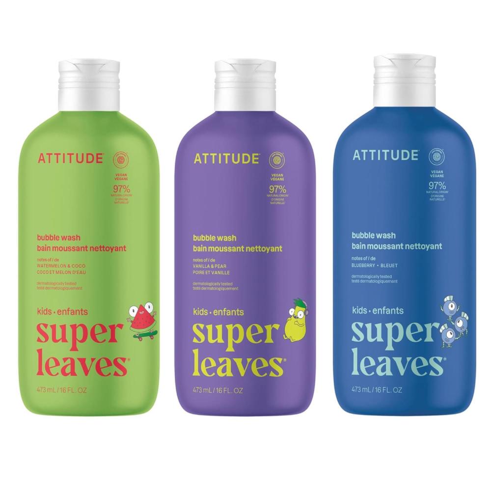 image:imageBundle of ATTITUDE 3 Bubble Wash for Kids Hair Shampoo and Body Soap EWG Verified Plant and MineralBased Vegan 16 Fl Oz Blueberry  Watermelon amp Coco  Vanilla amp Pear