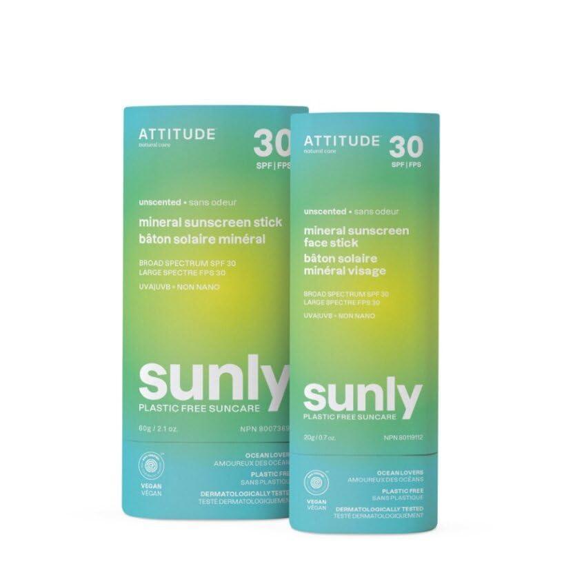image:imageBundle of ATTITUDE Mineral Sunscreen Face and Body Stick with Zinc Oxide SPF 30 EWG Verified PlasticFree Broad Spectrum UVAUVB Protection Dermatologically Tested Vegan Unscented