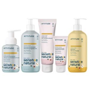ATTITUDE Baby Sensitive Skin Bundle, Set of 5, 2-in-1 Shampoos, Bubble Wash, Body Lotion & Protective Ointment, EWG Verified, Vegan, Plant-Based