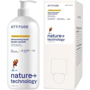 ATTITUDE Dish Soap & Refill Bundle, EWG Verified, Plant-Based, Vegan, Citrus Zest, 33.8 + 135.3 Fl Oz