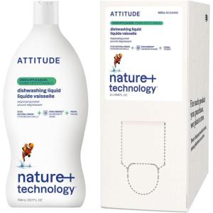 ATTITUDE Dish Soap & Refill Bundle, EWG Verified, Plant-Based, Vegan, Green Apple & Basil, 23.7 + 67.6 Fl Oz