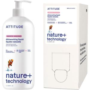 ATTITUDE Dish Soap & Refill Bundle, EWG Verified, Plant-Based, Vegan, Unscented, 33.8 + 67.6 Fl Oz